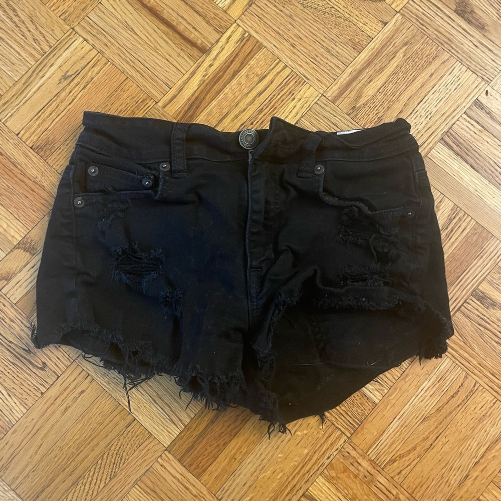 American Eagle black jean shorts size 0